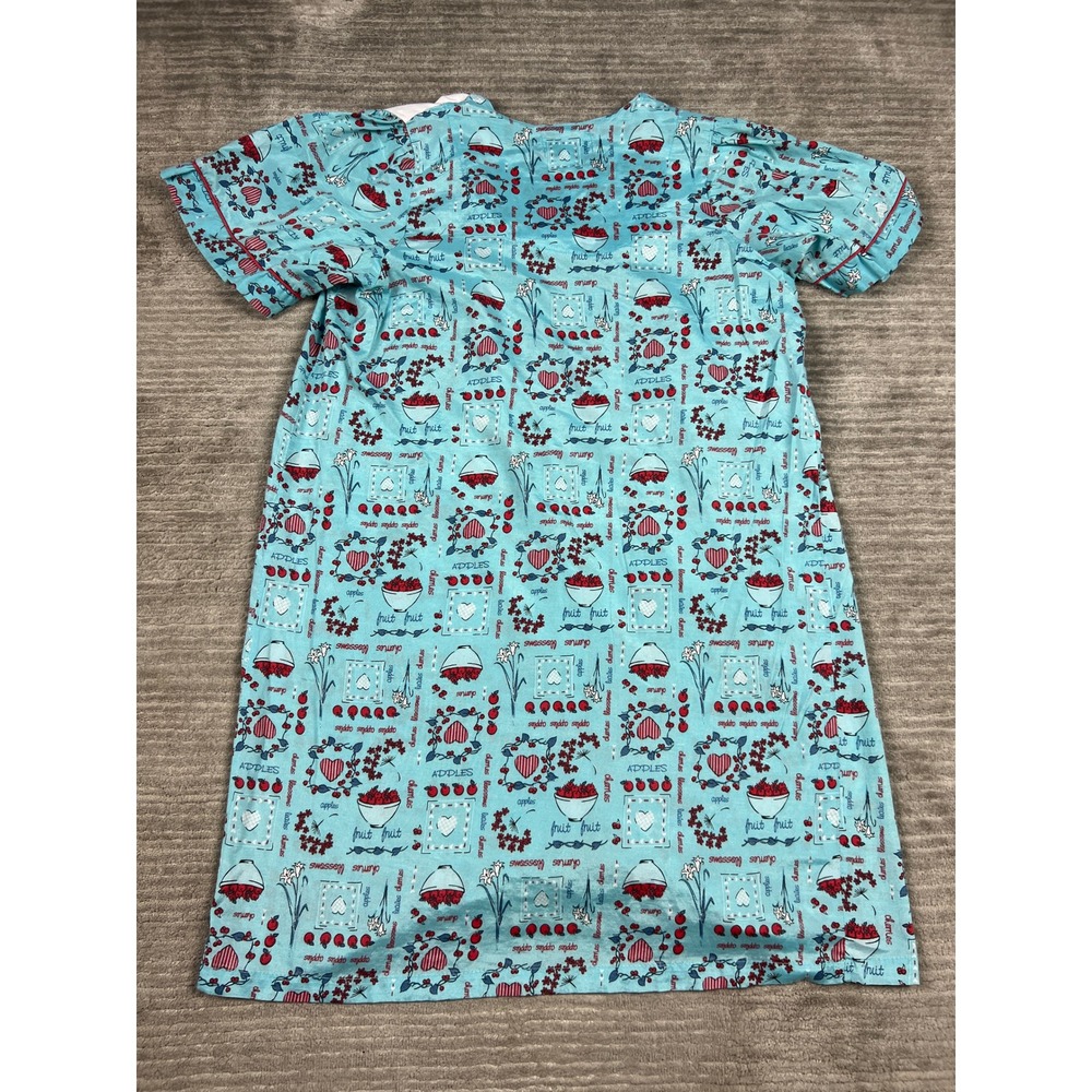 Moon Dance House Dress Women L Blue Fruit Hearts Snap Front Vintage Duster 93124 - Picture 10 of 13